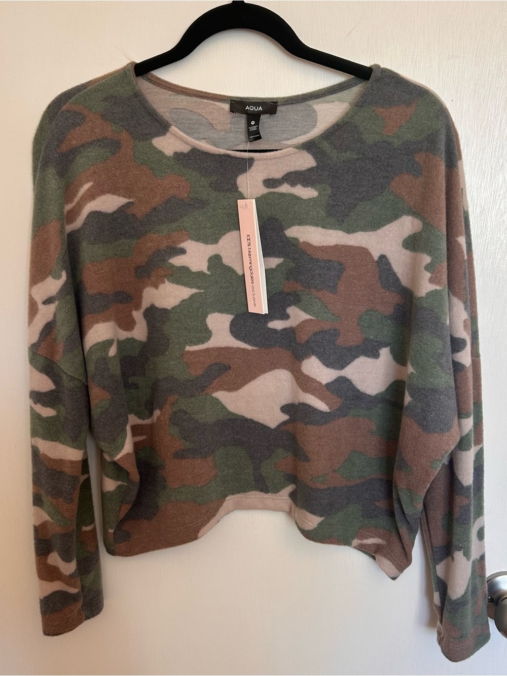 Aqua Bloomingdale’s Camouflage Long-Sleeve Pullover Green, Brown, Gray